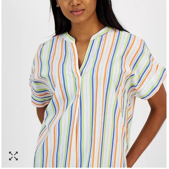 Women's Cotton Striped Popover Shirt - Picture 3 of 3